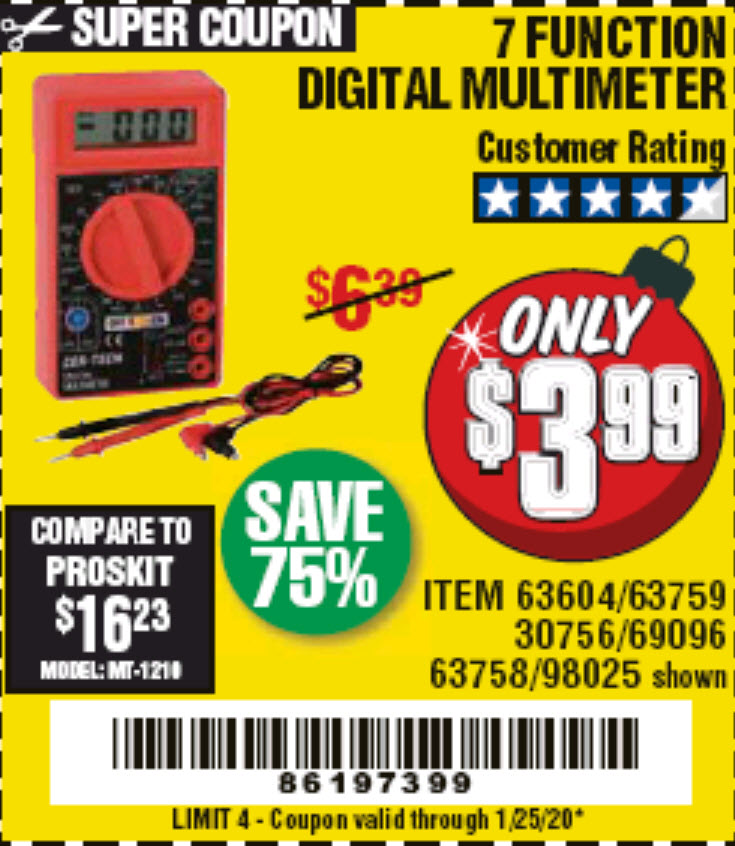 Harbor Freight FREE Multimeter Free 7 Function Multimeter With Coupon